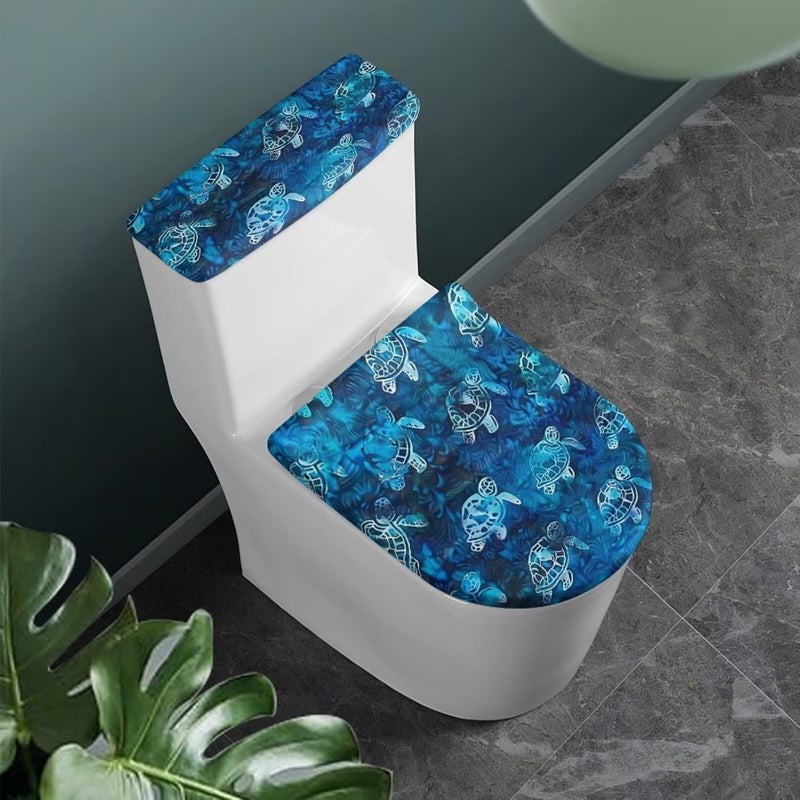 Flashideas Turtle Toilet Lid Cover and Toilet Tank Cover 2Pcs Toilet Seat Cover and Tank Lid Covers Stretch Toilet Covers Set for Bathroom Fits Most Toilet Tanks & Lids - Image 1